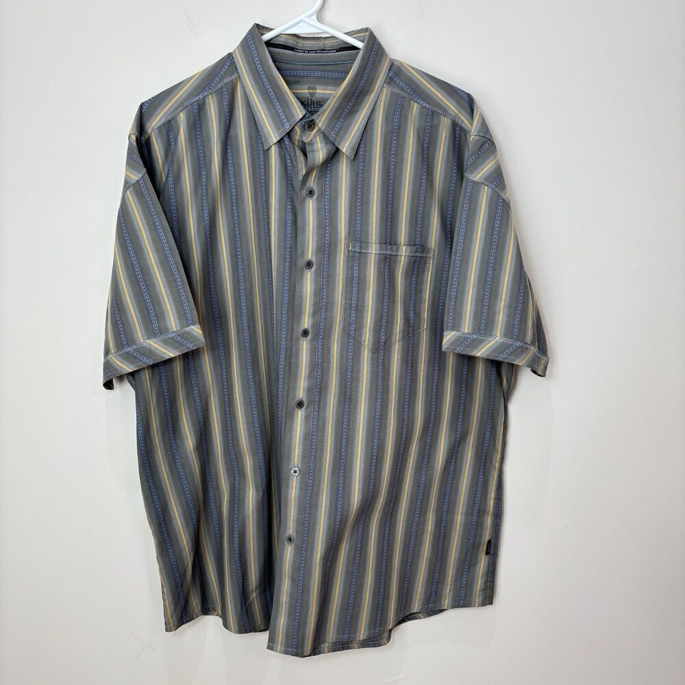 Kuhl Men Short Sleeve Button Up Shirt XL Southwest Striped Green Hiking Outdoors